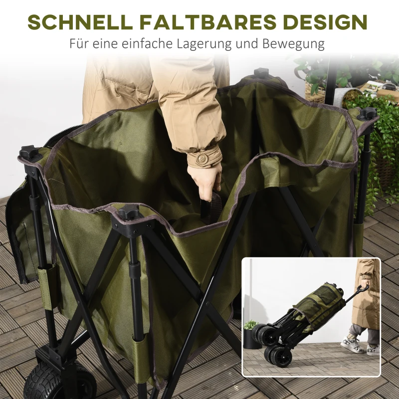 Outsunny Bollerwagen, klappbar, 7 Seitentaschen, verstellbarer Griff, bis 120 kg, Stahl, grün, 100 x 48 x 100,5 cm