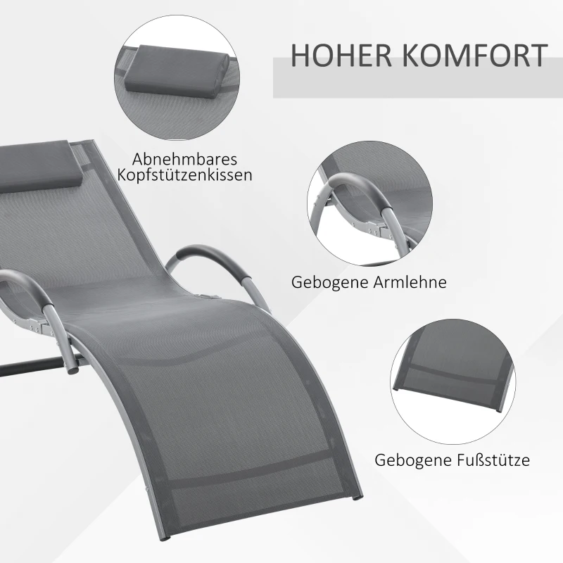 Leżaki ogrodowe z poduszkami Outsunny leżak do relaksu ergonomiczny aluminiowy Texteline kolor szary 160 x 60 x 65 cm