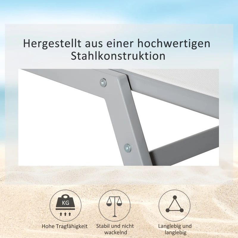 Outsunny Leżak ogrodowy, 5-stopniowa regulacja oparcia, metal, kremowy, 170 x 58 x 97 cm