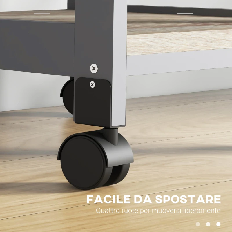 HOMCOM Carrello da Cucina con Cassetto, 2 Vassoi Estraibili e Ripiano Fisso, in Legno di Pino e MDF, 37x37x76 cm