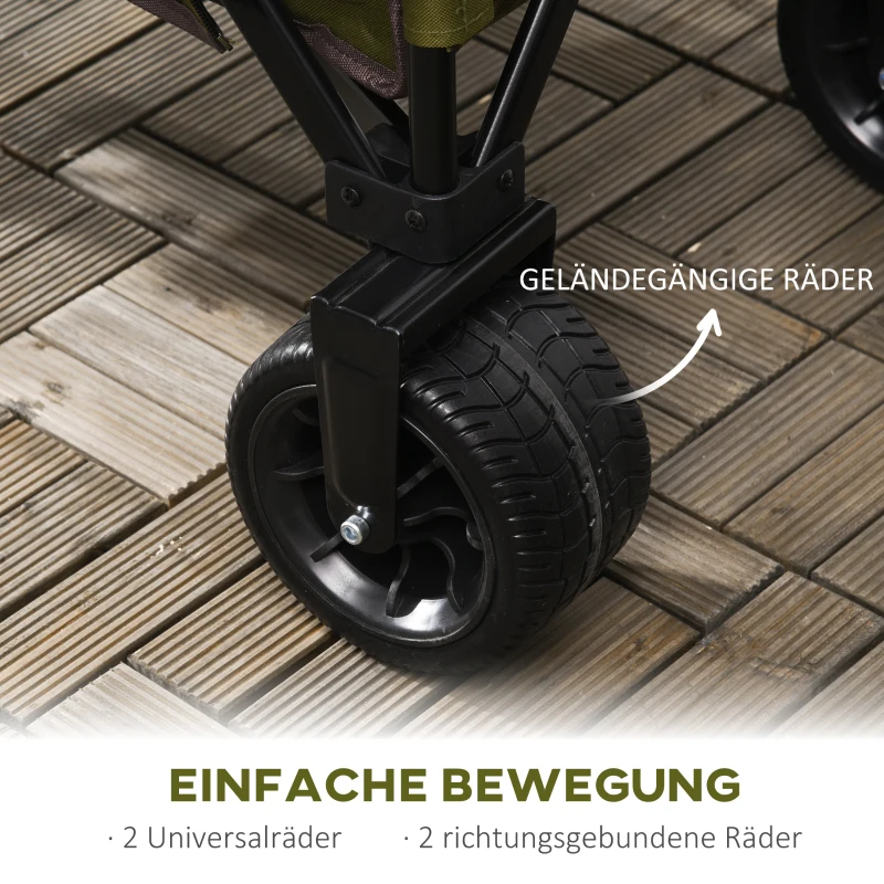 Outsunny Bollerwagen, klappbar, 7 Seitentaschen, verstellbarer Griff, bis 120 kg, Stahl, grün, 100 x 48 x 100,5 cm