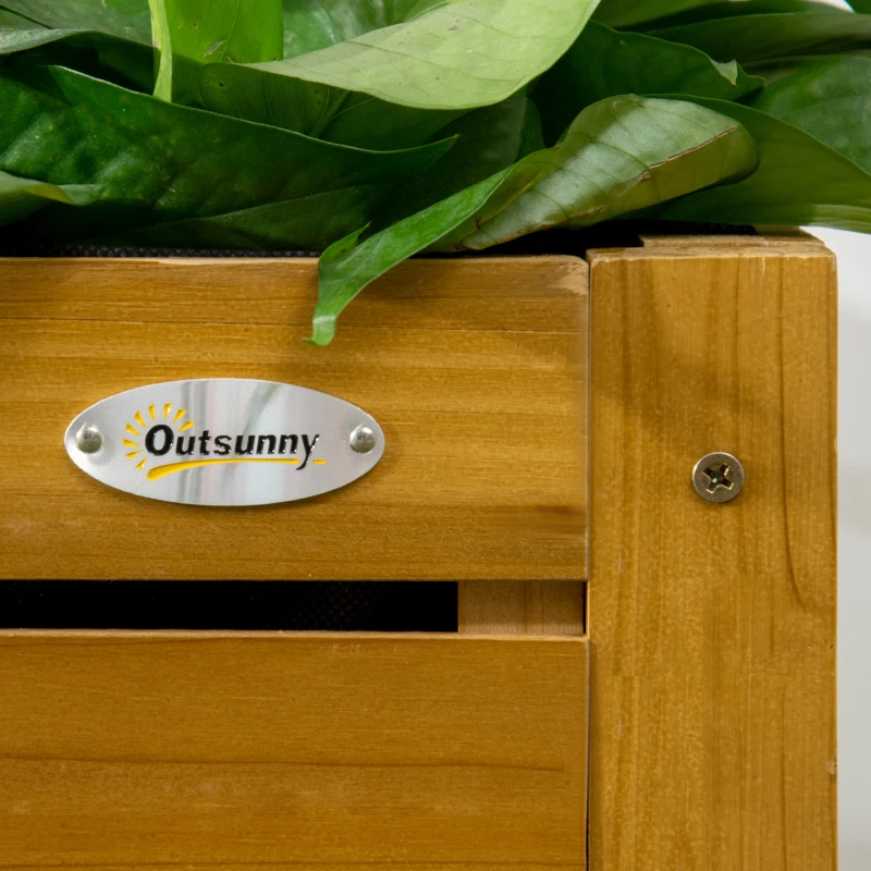Outsunny Raised Garden Bed with Foldable Work Surface, Lacquered Solid Wood, Fleece Inner Lining, 64cm x 63cm x 74.5cm