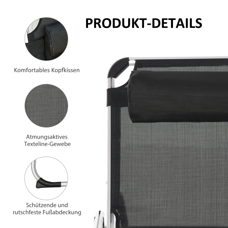 Outsunny ligstoel aluminium ligbed met dak stoffen ligbed relaxbed 5-voudig verstelbaar inklapbaar ergonomisch Texteline zwart 170 x 60 x 76 cm