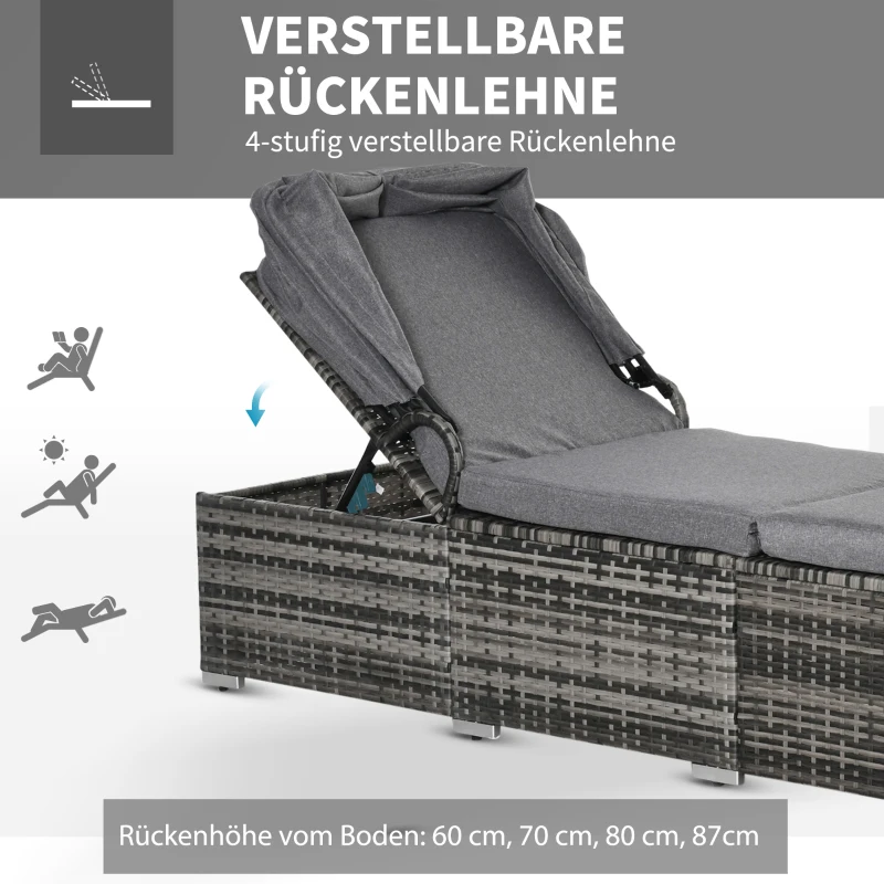 outsunny leżak wykonany z technorattanu z regulowanym baldachimem w kolorze szarym