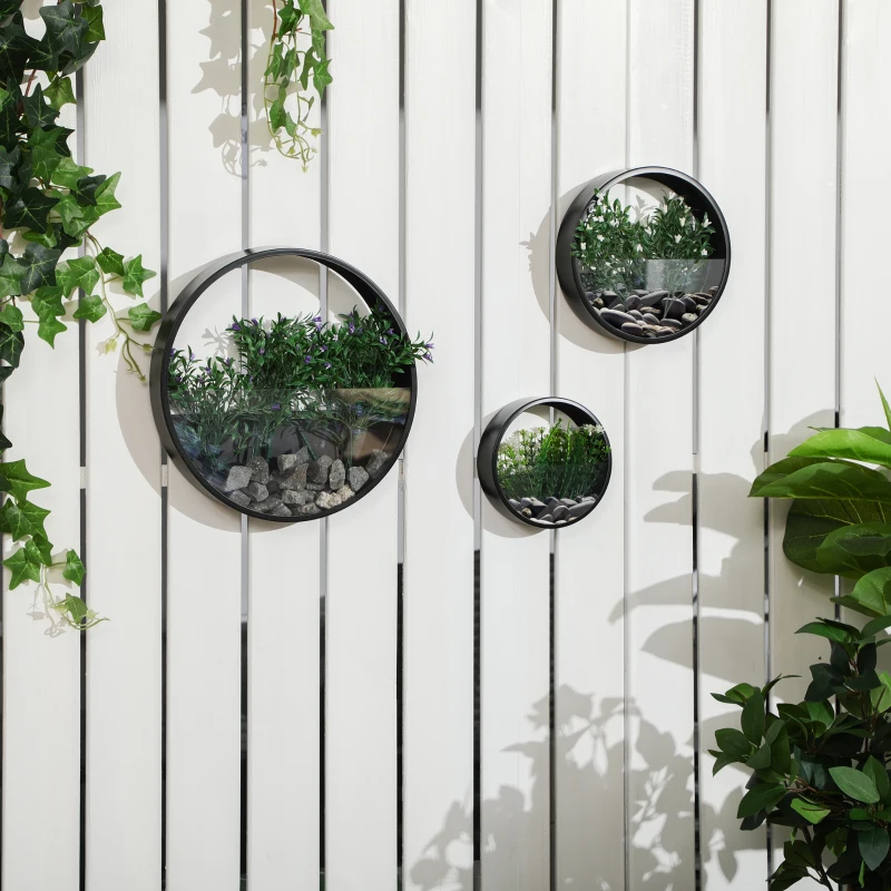 Outsunny Wall Planters, 3-Piece Set, Stackable, Steel + Acrylic, Black
