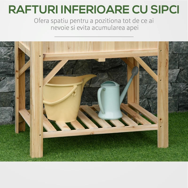 Outsunny Pat pentru Gradina de Legume Inaltat cu  6 Compartimente, Jardiniera de Exterior Suport Plante din Lemn de Brad, 78.5x58x81cm