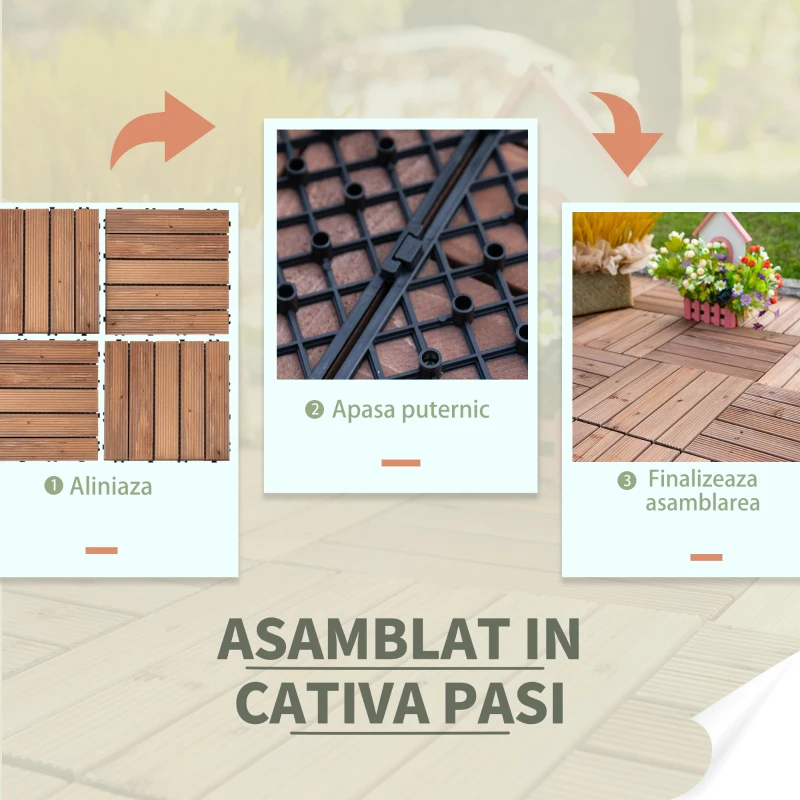 Outsunny Gresie Exterior Lemn – Set 27 Bucati Interblocabile