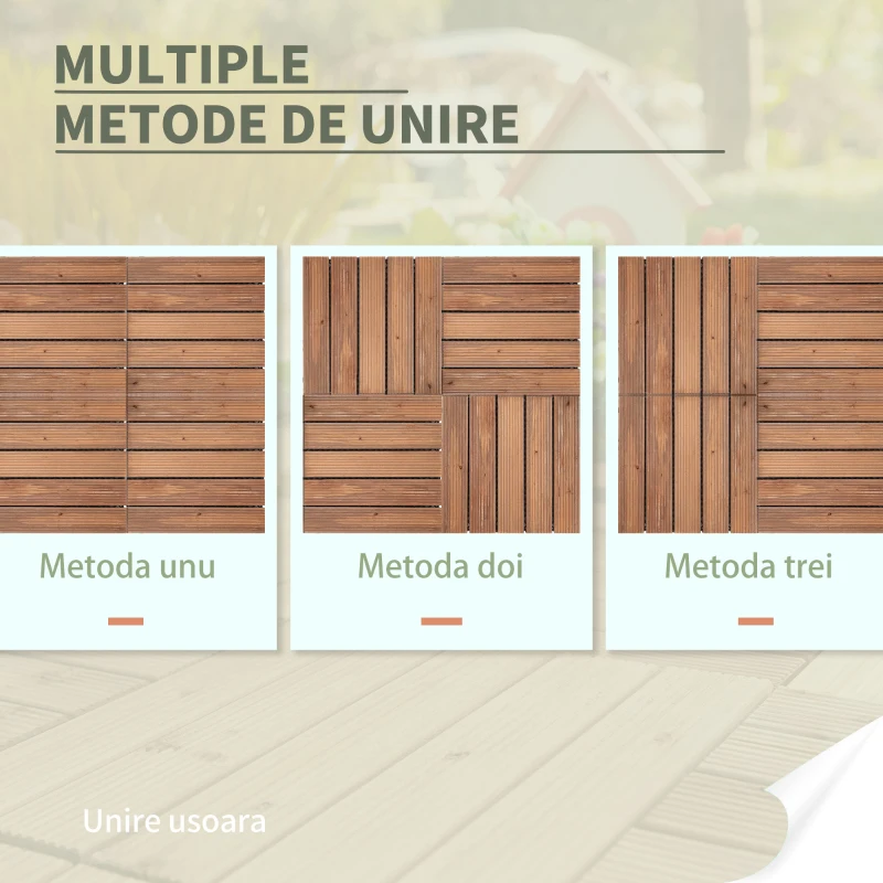 Outsunny Gresie Exterior Lemn – Set 27 Bucati Interblocabile