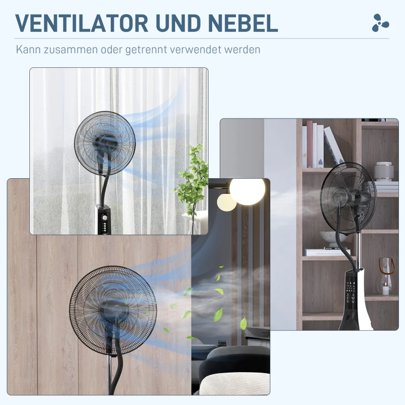 HOMCOM Ventilator met Luchtbevochtiging, stil, mobiel, afstandsbediening, Zwart/Wit