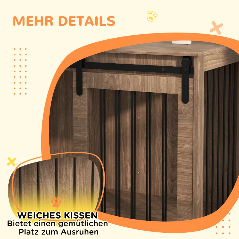 PawHut Hundebox Hundekäfig, Verriegelbar, Holzoptik, rustikales Design, 98 cm x 58 cm x 67 cm, Walnuss + Schwarz