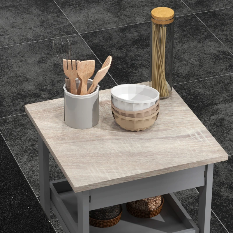 HOMCOM Carrello da Cucina con Cassetto, 2 Vassoi Estraibili e Ripiano Fisso, in Legno di Pino e MDF, 37x37x76 cm