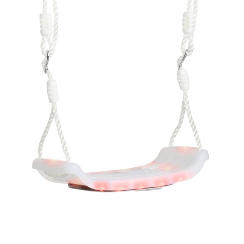 Outsunny Leagan pentru copii 9-36 luni din plastica PP si PE pentru spatii interioare si exterioare cu franghie reglabila si lumini LED, 39x16.5x120-180 cm, alb