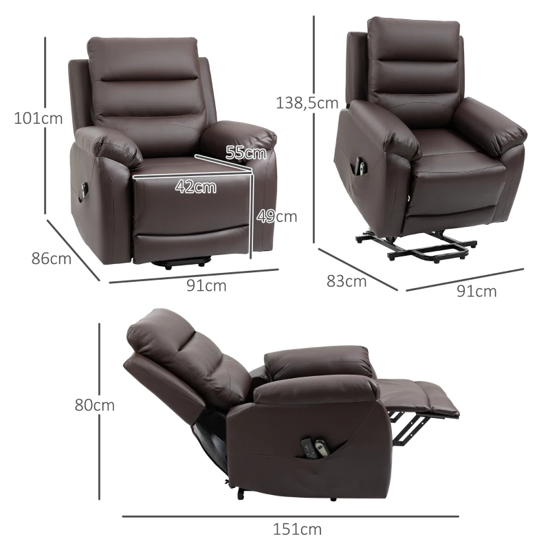 HOMCOM Fauteuil releveur électrique fonction massage inclinaison réglable 8 modes repose-pied ajustable PU 2 télécommandes