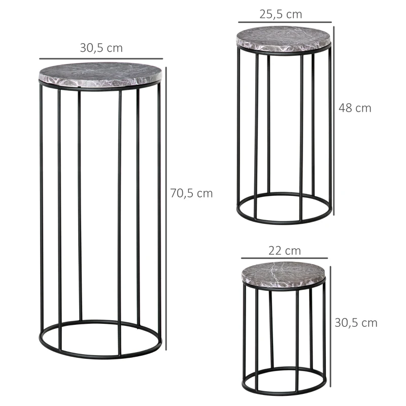 Outsunny Zestaw 3 metalowych stojaków na kwiaty, marmurowy wzór, możliwość układania w stos