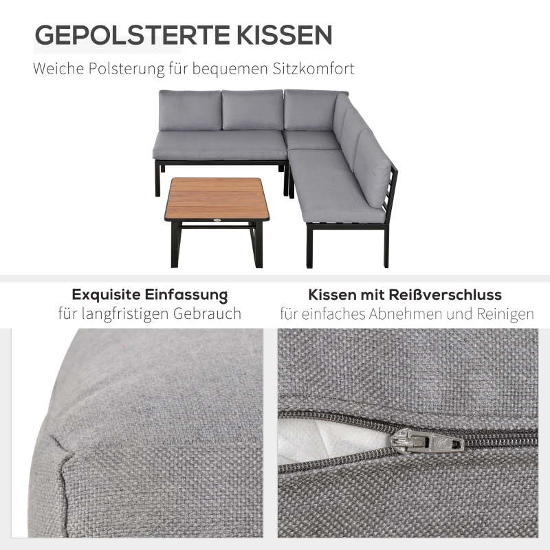 Outsunny 4-częściowy zestaw ogrodowy aluminium komplet wypoczynkowy z podnoszonym stolikiem szary