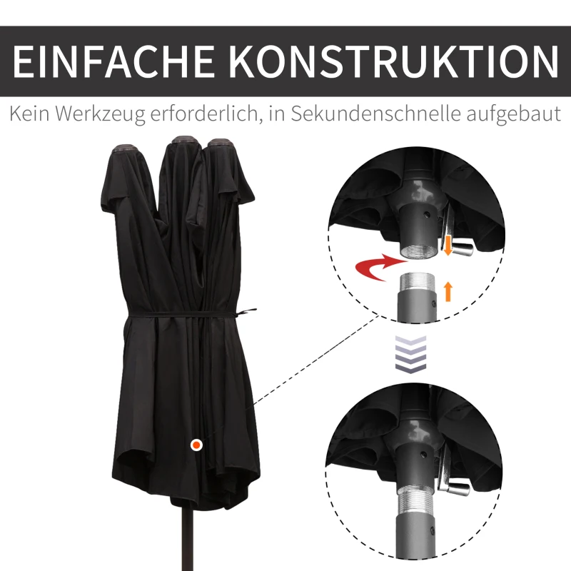 Outsunny parasol met zwengel tuinparasol dubbele marktparasol 460 x 270 cm zwart(m-6)