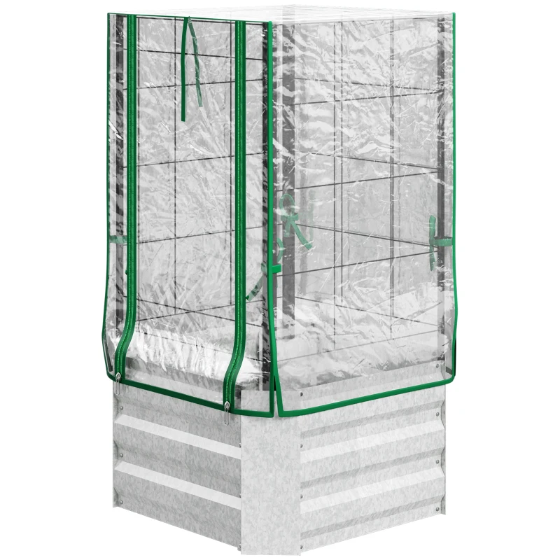 Outsunny Raised Bed, Greenhouse, 3-Piece Set, with Trellis, Plastic Cover, 53 x 53 x 90 cm