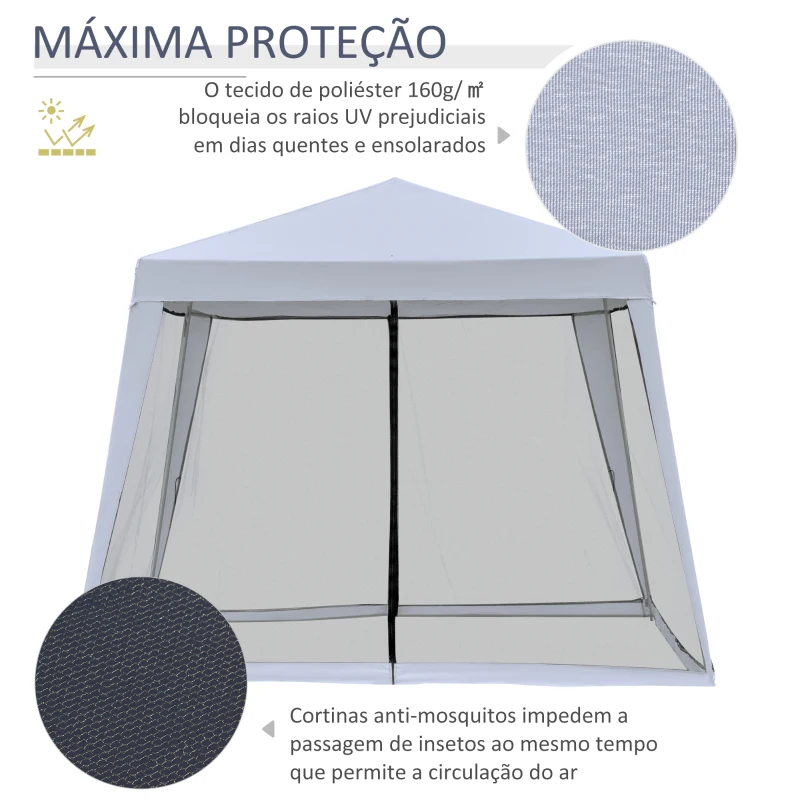 Outsunny Tenda de Jardim 3x3m com 4 Partes Laterais Mosquiteiro com Zíper Proteção UV para Patio Cinza