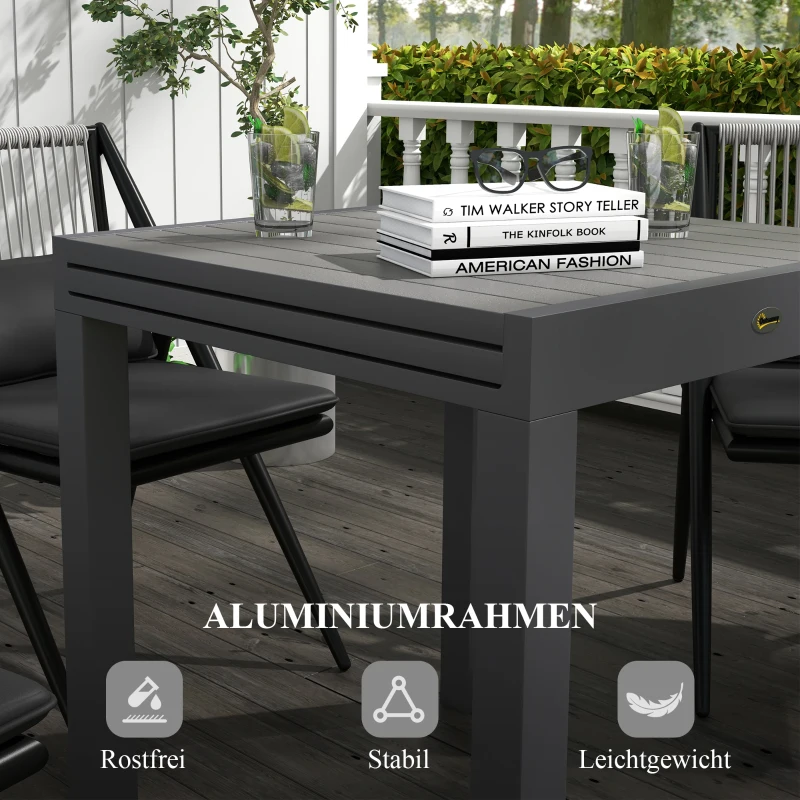 Outsunny Tuintafel Outdoor-Tafel, weerbestendig, 162 x 80 x 75 cm, Grijs