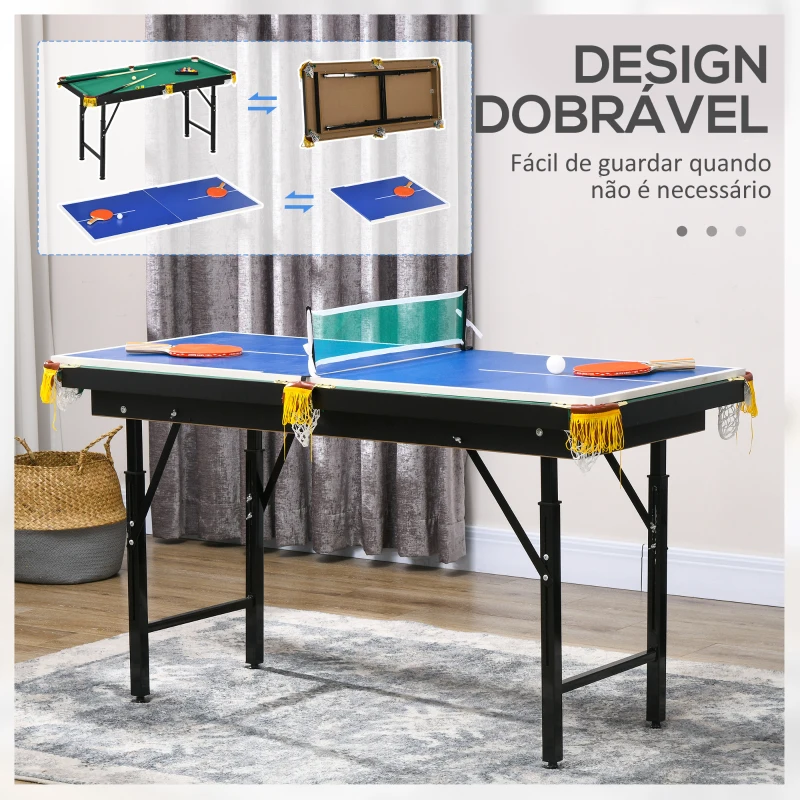 SPORTNOW 2 em 1 Mesa Multijogos para Crianças de 6+ Anos Mesa de Bilhar e Ping Pong Dobrável com Acessórios 140x63x60-80 cm Multicolor