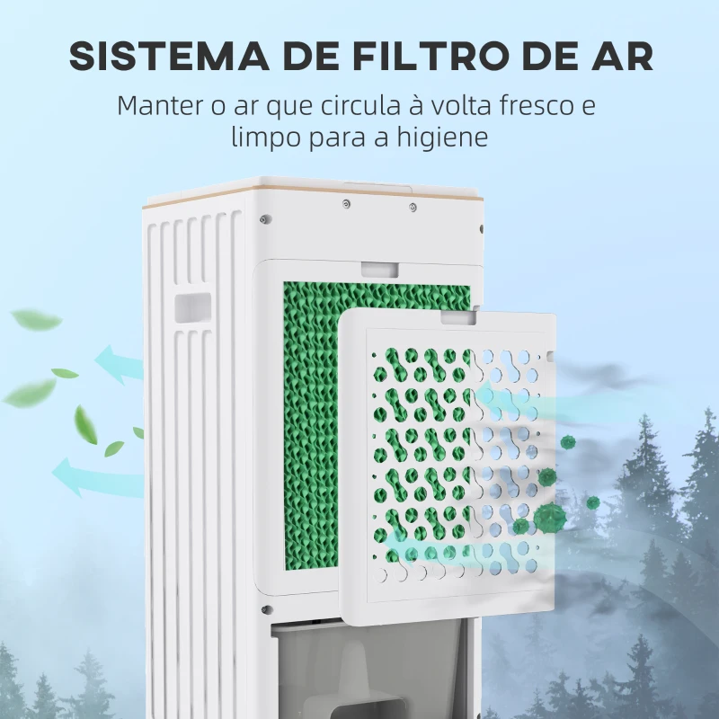 HOMCOM Climatizador Refrigerador de Ar Portátil 3 em 1 Humidificador Ventoinha com 3 Velocidades Temporizador 22,5x24,5x53,5 cm Branco