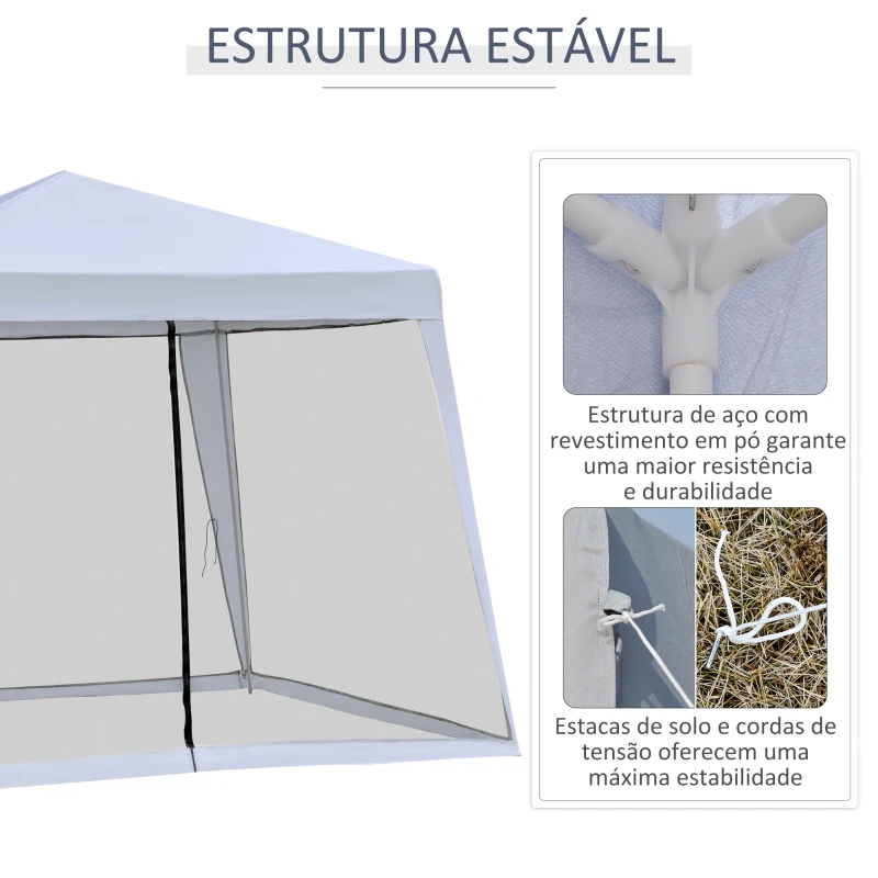 Outsunny Tenda de Jardim 3x3m com 4 Partes Laterais Mosquiteiro com Zíper Proteção UV para Patio Cinza