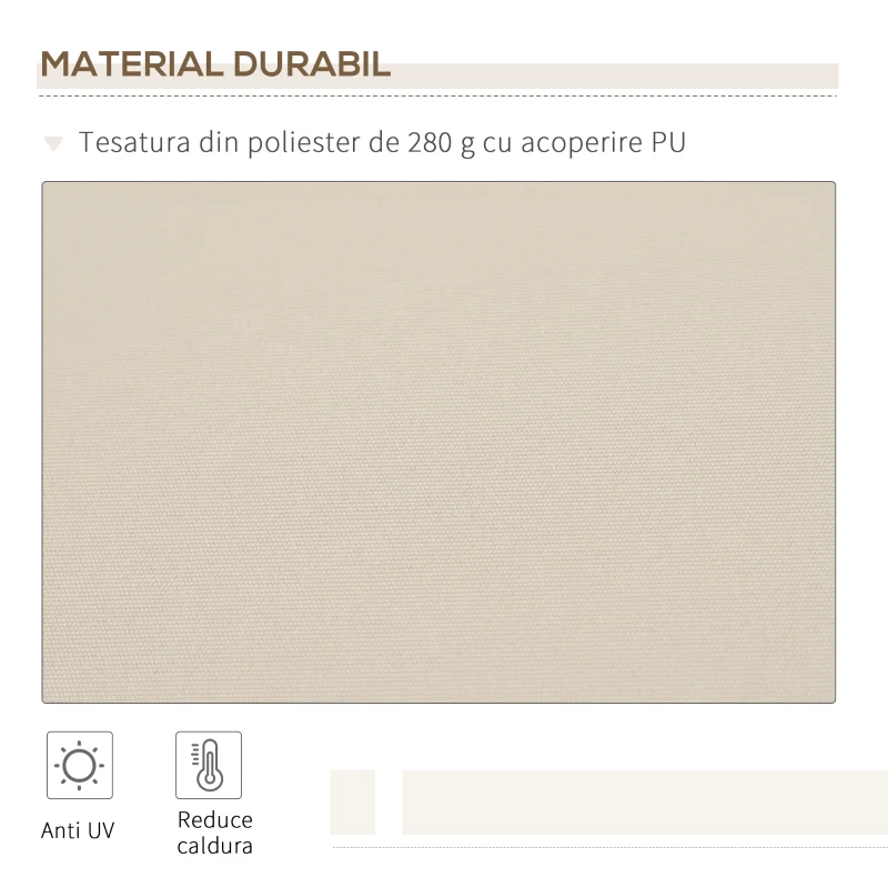 Outsunny Copertină pentru Exterior, Copertină Rulantă pentru Uși și Ferestre cu Deschidere cu Manivelă, 360x250 cm, Cremă