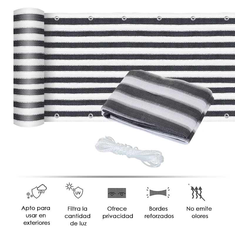 Outsunny 2 Peças de Revestimento de Varanda 500x90cm Tela de proteção de privacidade HDPE Cinza e Branco