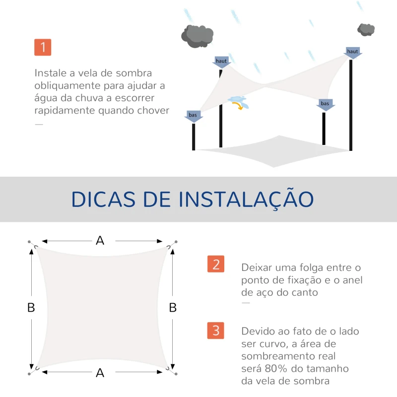 Outsunny Vela de Sombra Retangular 4x6 m Toldo de Vela HDPE com Proteção UV Aneis em Forma de D e Cordas para Jardim Pátio Piscina Creme