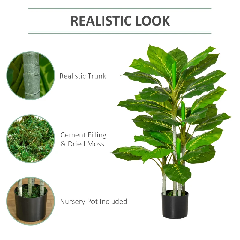 HOMCOM Plantă Artificială cu 33 de Frunze pentru Uz Interior și Exterior cu Ghiveci, Plantă Falsă în PEVA, PE și Ciment, 95 cm, Verde(m-4)