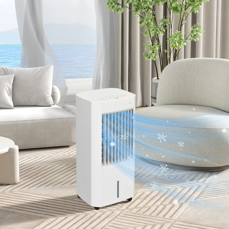 HOMCOM Portable 3-in-1 Air Cooler with 5 Litre Capacity, Oscillation, LED Display, Remote, 15 Hour Timer, Evaporative Air Cooler Fan with 3 Speeds, 3 Modes, Ice Packs, for Home Office