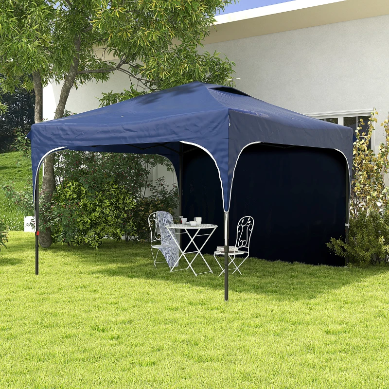Outsunny Tenda Dobrável com Altura Ajustável 1 Parede Lateral Teto com Ventilação 4 Sacos de Areia e Bolsa de Transporte 3x3 m Azul