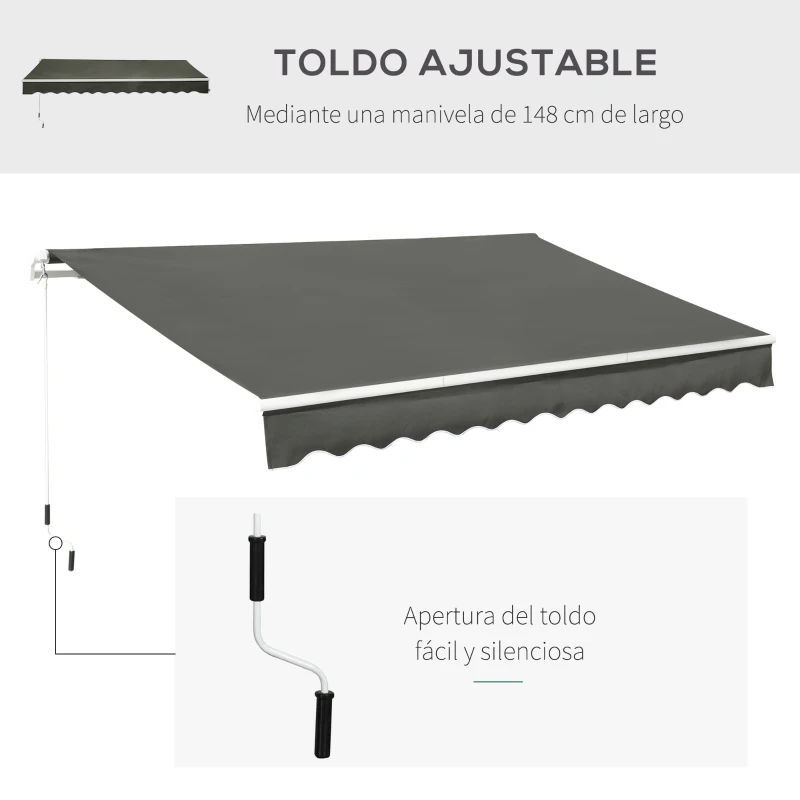 Outsunny Toldo Manual Plegable 3.5x2.5m de Aluminio Toldo Balcón Patio Terraza con Manivela Resistente al Agua Protección Solar UV para Jardín Exterior Gris