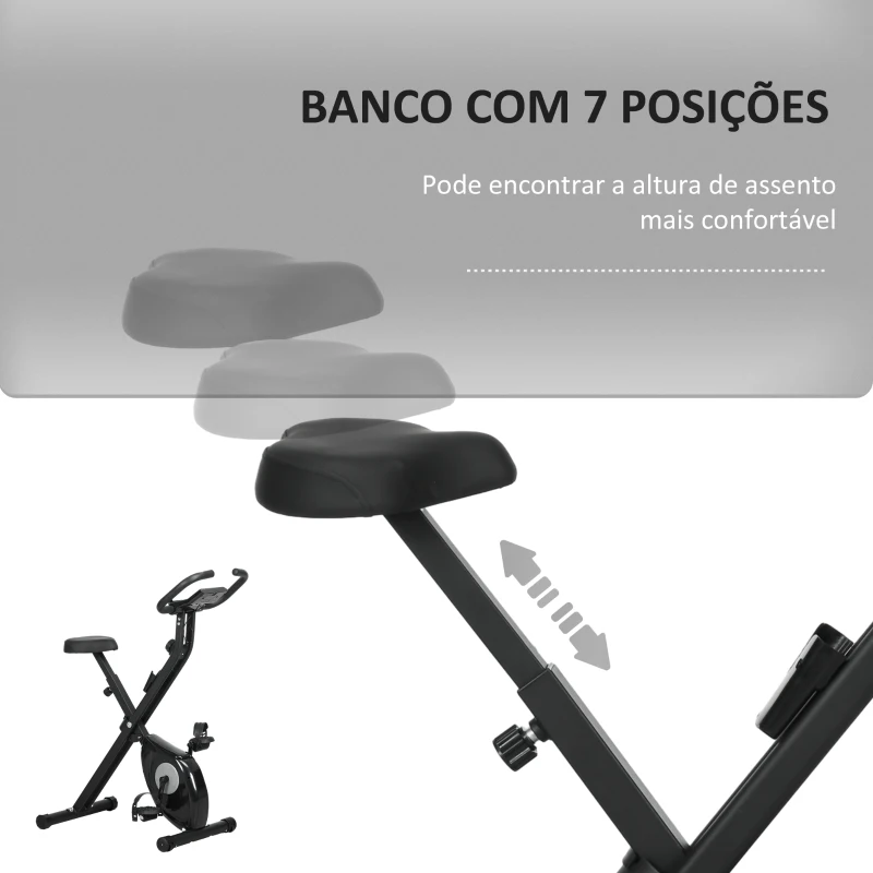 HOMCOM Bicicleta Estática Dobrável com 8 Níveis de Resistência Magnética com Ecrã LCD e Assento Regulável 43x85x109 cm Preto