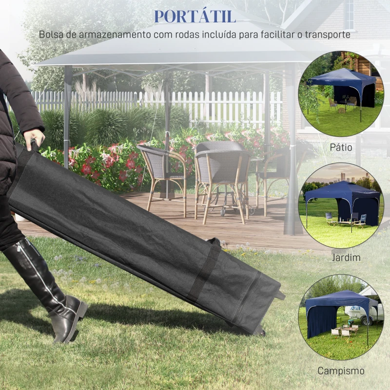 Outsunny Tenda Dobrável com Altura Ajustável 1 Parede Lateral Teto com Ventilação 4 Sacos de Areia e Bolsa de Transporte 3x3 m Azul