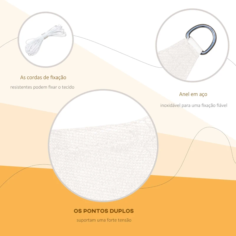 Outsunny Vela de Sombra Retangular 4x6 m Toldo de Vela HDPE com Proteção UV Aneis em Forma de D e Cordas para Jardim Pátio Piscina Creme