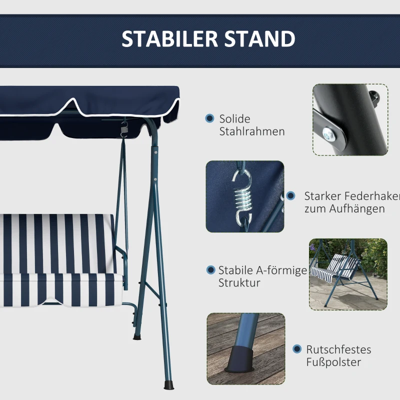 Outsunny Hollywood schommel tuinschommel 3-zits, weerbestendig, verstelbaar dak, 172 x 110 x 153, blauw