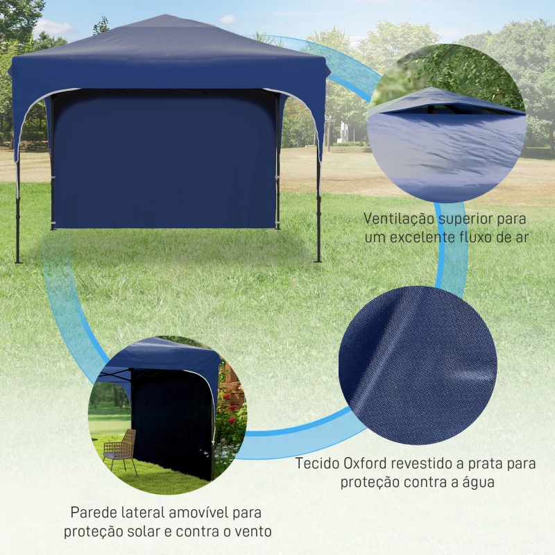 Outsunny Tenda Dobrável com Altura Ajustável 1 Parede Lateral Teto com Ventilação 4 Sacos de Areia e Bolsa de Transporte 3x3 m Azul