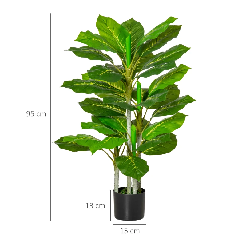 HOMCOM Plantă Artificială cu 33 de Frunze pentru Uz Interior și Exterior cu Ghiveci, Plantă Falsă în PEVA, PE și Ciment, 95 cm, Verde(m-3)