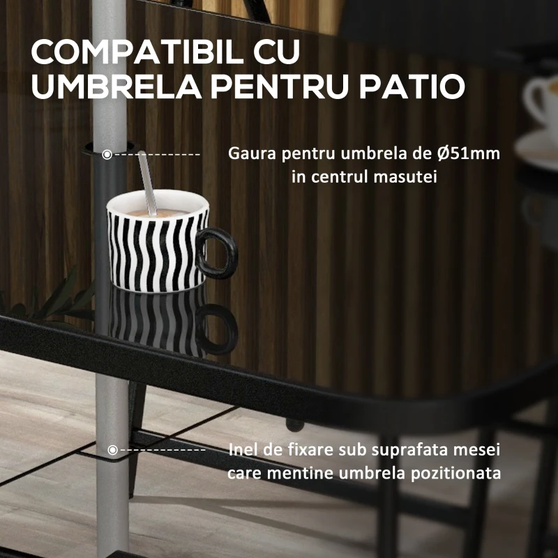 Outsunny Set de grădină cu Masă, 6 Scaune Pliante și Umbrelă de Soare cu Manivelă, Set pentru Exterior din 8 piese, 140x90x70 cm, Gri și Negru