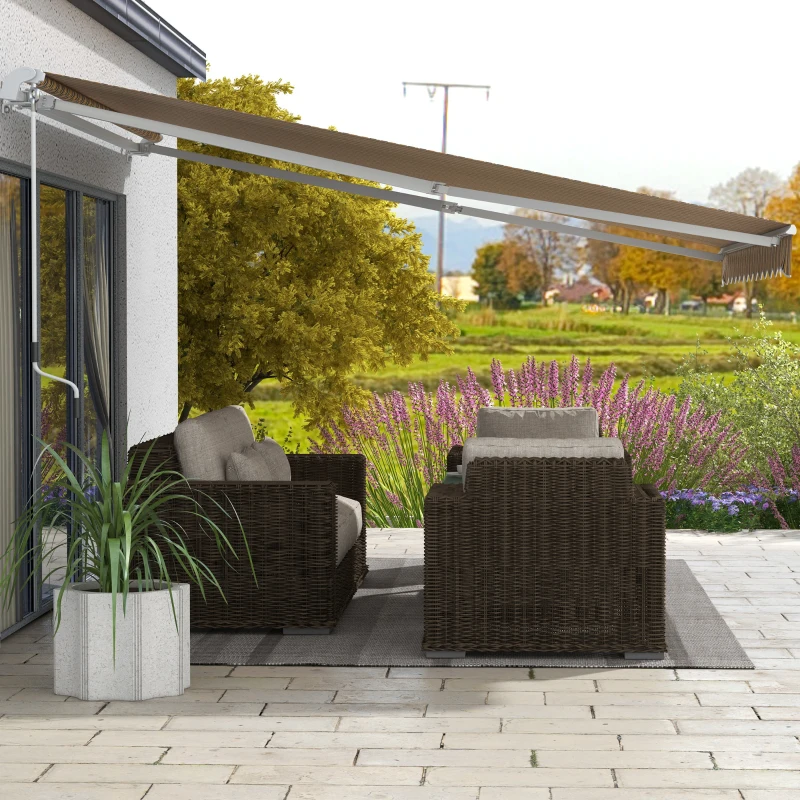 Outsunny Luifel aluminium knikarmluifel zonwering met handslinger 3,5 x 2,5 m Geel + Grijs