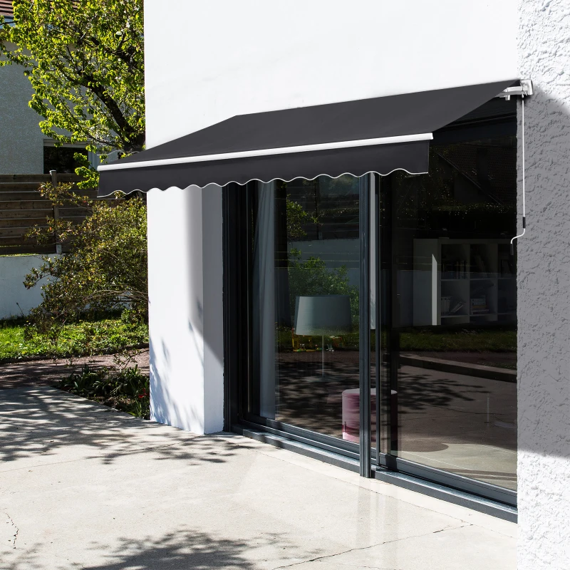 Outsunny Toldo Manual Plegable 3.5x2.5m de Aluminio Toldo Balcón Patio Terraza con Manivela Resistente al Agua Protección Solar UV para Jardín Exterior Gris