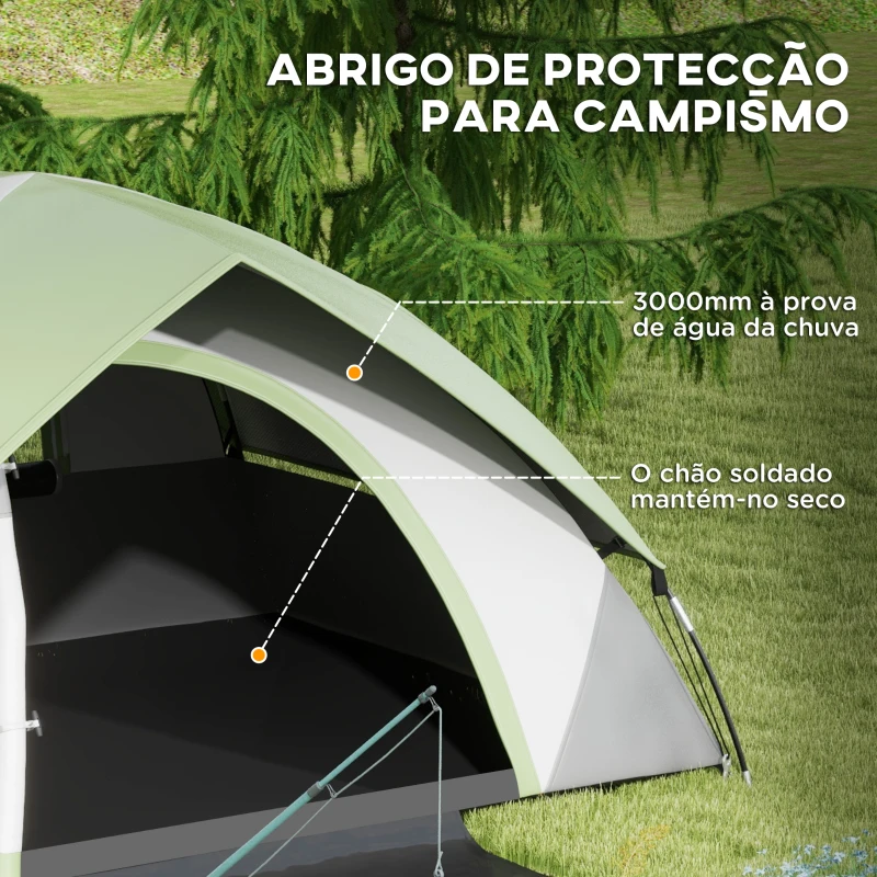 Outsunny Tenda de Campismo Dobrável para 1-2 Pessoas com Janela e Bolsa de Transporte Impermeável 3000 mm 210x110x150 cm Verde