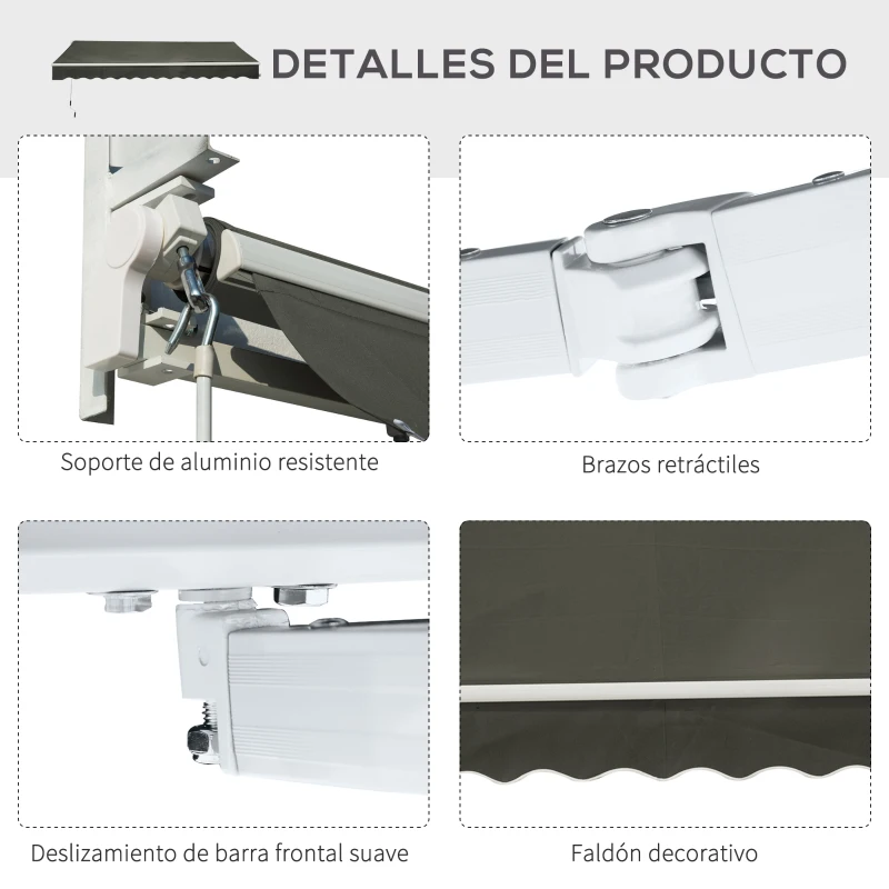 Outsunny Toldo Manual Plegable 3.5x2.5m de Aluminio Toldo Balcón Patio Terraza con Manivela Resistente al Agua Protección Solar UV para Jardín Exterior Gris