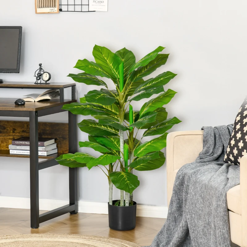HOMCOM Plantă Artificială cu 33 de Frunze pentru Uz Interior și Exterior cu Ghiveci, Plantă Falsă în PEVA, PE și Ciment, 95 cm, Verde(m-2)