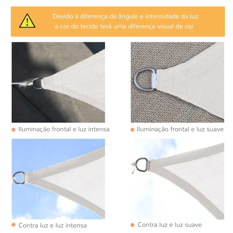 Outsunny Vela de Sombra Retangular 4x6 m Toldo de Vela HDPE com Proteção UV Aneis em Forma de D e Cordas para Jardim Pátio Piscina Creme
