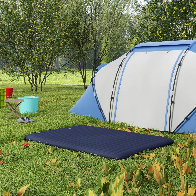 Outsunny Luchtmatras Gastenmatras, incl. Voetpomp en Draagtas, 195 x 140 x 10 cm, Blauw