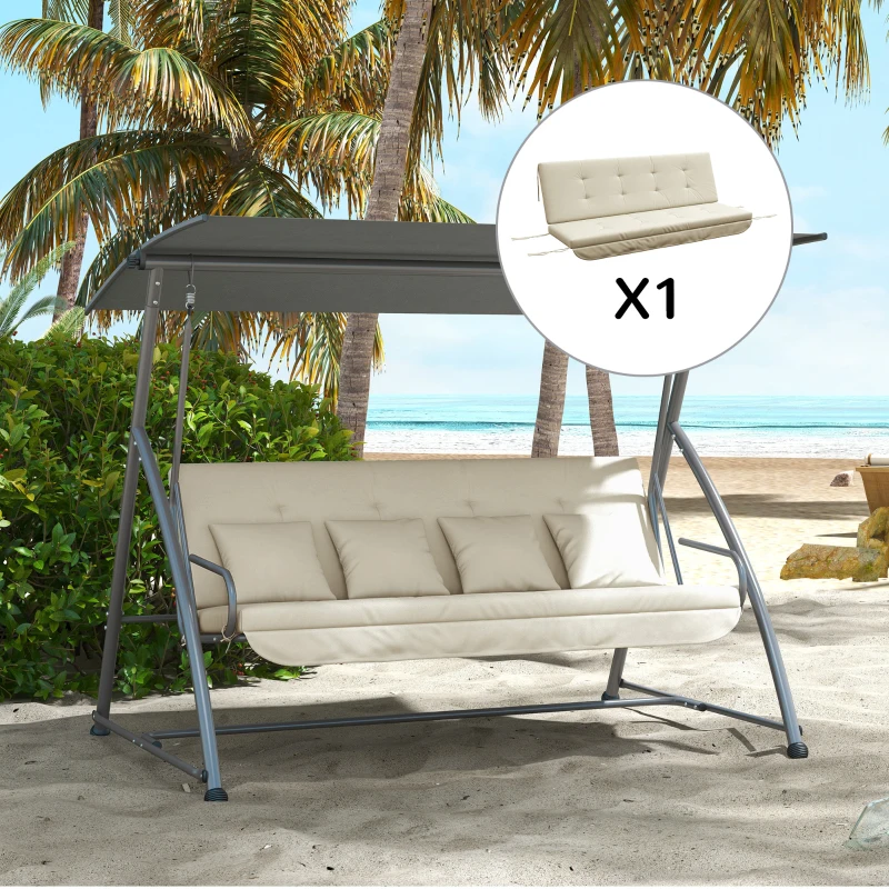 Outsunny Cushion Set for Hollywood Swing 170 cm Seat Cushion Swing Cushion Garden Swing Garden Cushion Back Cushion Side Cushion Beige
