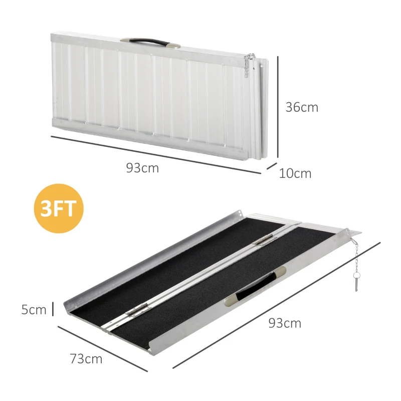 HOMCOM Aluminium Folding Wheelchair Ramp w/ Handle Black