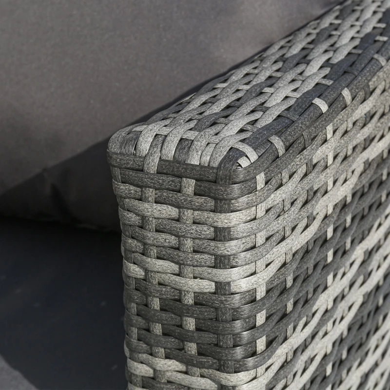 Set da Giardino in Polyrattan con Divano ad Angolo, Tavolino con Piano in Vetro e Cuscini, Grigio